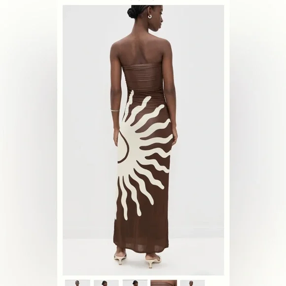 Revolve Cala de la Cruz Daphne Strapless Sunburst Mocca Maxi SideRuched Dress XS - Picture 8 of 8